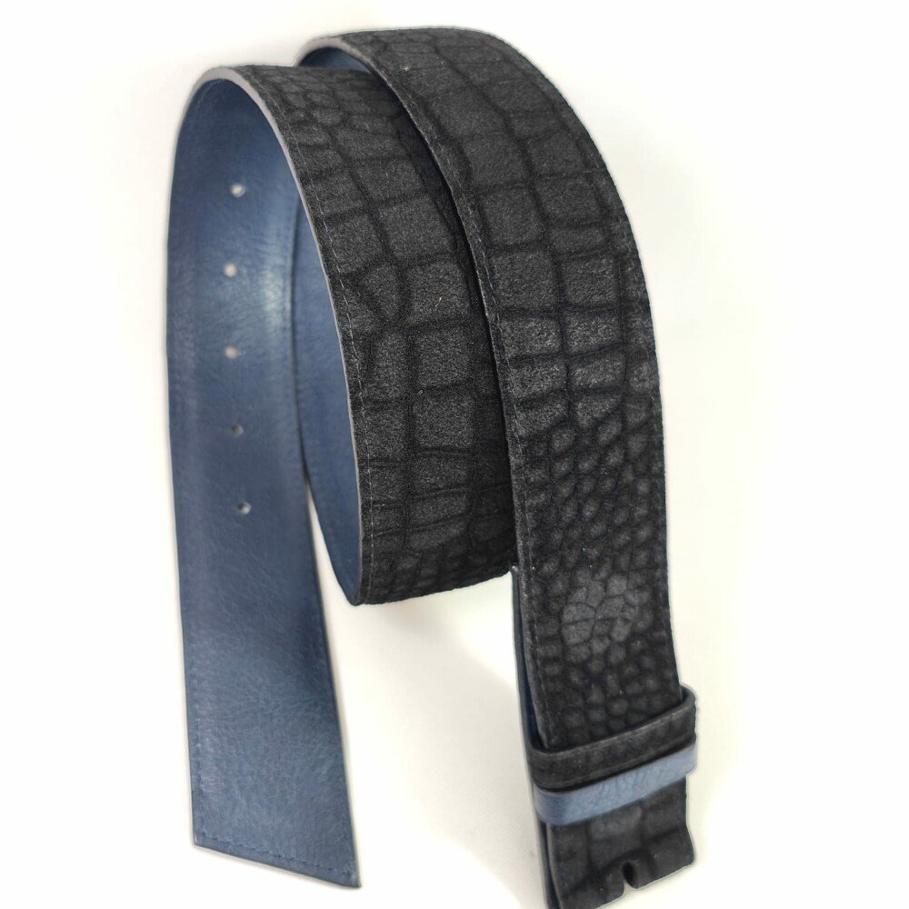Ceinture reversible femme Motif "lézard" Noir / Bleu nuit